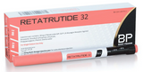RETATRUTIDE 32 packaging with a pen on a white background