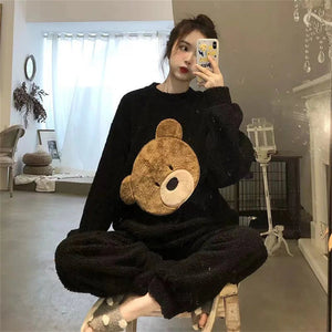 Cute Bear Flannel Pajama Set Women