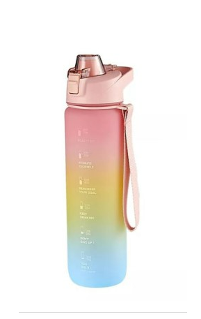 1L Motivational Water Bottle With Straw - Colours - Blue / Pink / Purple_0