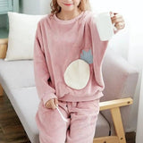 Cartoon Peach Flannel Pajamas Women's Loungewear