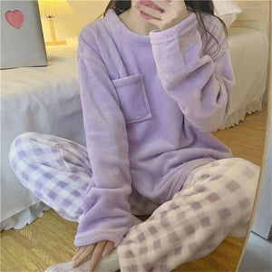 Cute Bear Flannel Pajama Set Women