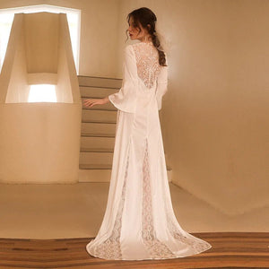 Elegant Bridal Lace Nightgown Kimono Gown