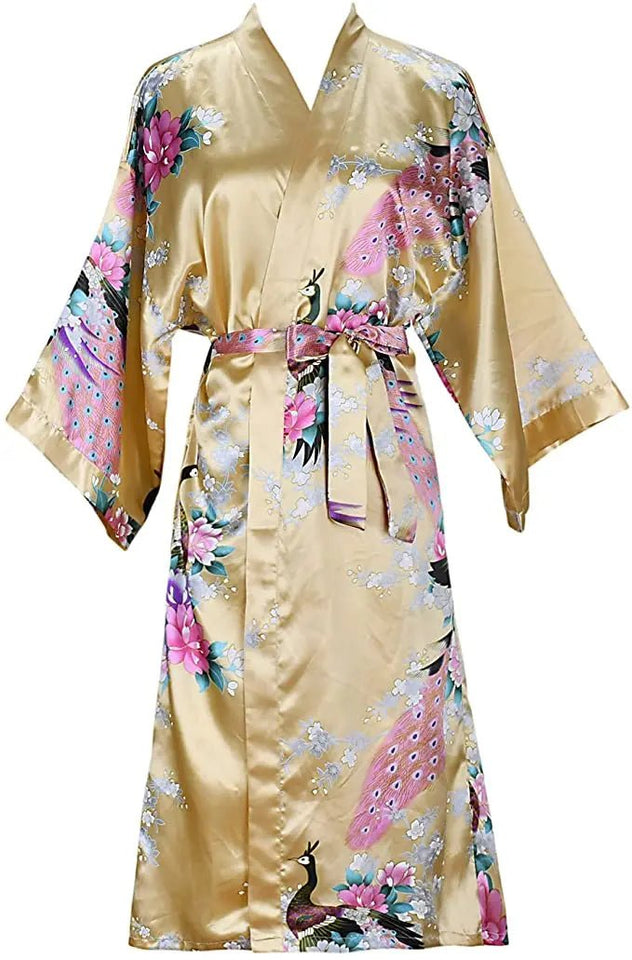 Floral Silk Bridal Kimono Bathrobe Short