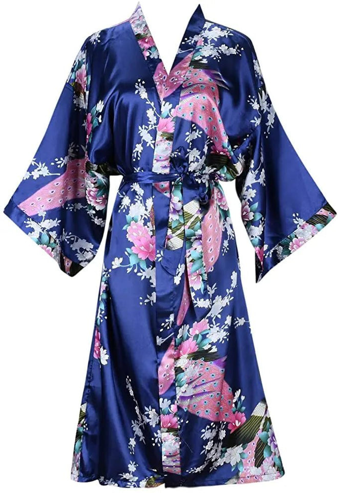 Floral Silk Bridal Kimono Bathrobe Short