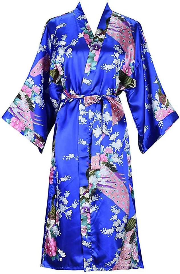 Floral Silk Bridal Kimono Bathrobe Short