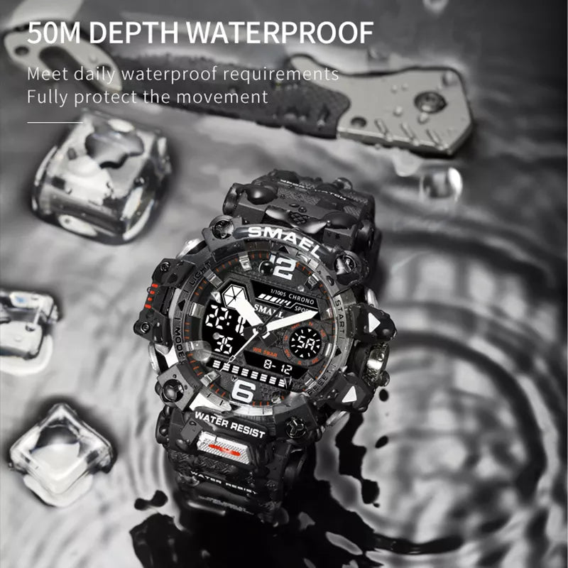 Men's 50m Waterproof Dual Display Sports Watch