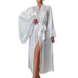 Satin Lace Bathrobe Sleepwear Lingerie White
