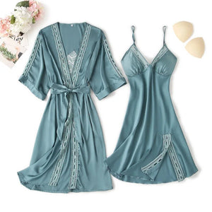 Satin Lace Bridal Robe Sleepwear Set