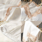 Satin Lace Sleepwear Robe Set White