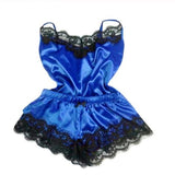Sexy Satin Pajama Set with Lace Detail for Women blue