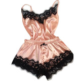 Sexy Satin Pajama Set with Lace Detail for Women