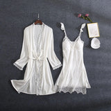 White Lace Wedding Kimono Robe Set