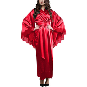 Women's Satin Silk Kimono Bathrobe Red